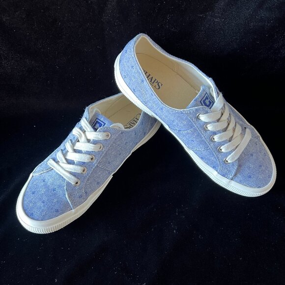 Chaps Sneakers, "Caelyn" Chambray Dot Foulard Blue Lace up, Size 8, EC! - Picture 2 of 12